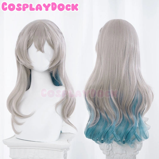 Cosplaydock Game Honkai: Star Rail Cosplay Firefly Wig Long Curly Grey Green Wig