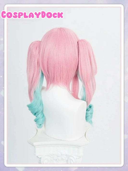 Game Honkai: Star Rail Cosplay Hyacine Wig Long Curly Pink Blue Gradient Hair Twin Ponytails