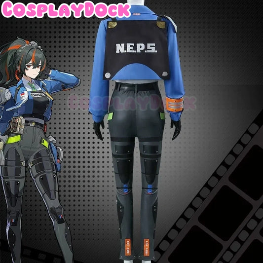 Cospalydock Game Zenless Zone Zero Cosplay ZhuYuan Costume Blue jacket and black leather pants