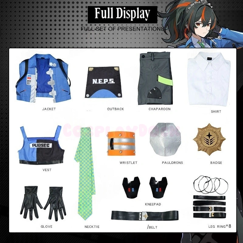 Cospalydock Game Zenless Zone Zero Cosplay ZhuYuan Costume Blue jacket and black leather pants