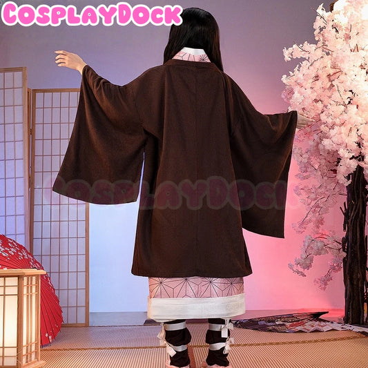 Demon Slayer Nezuko Kamado cosplay kimono pink checkered bamboo muzzle-cosplaydock