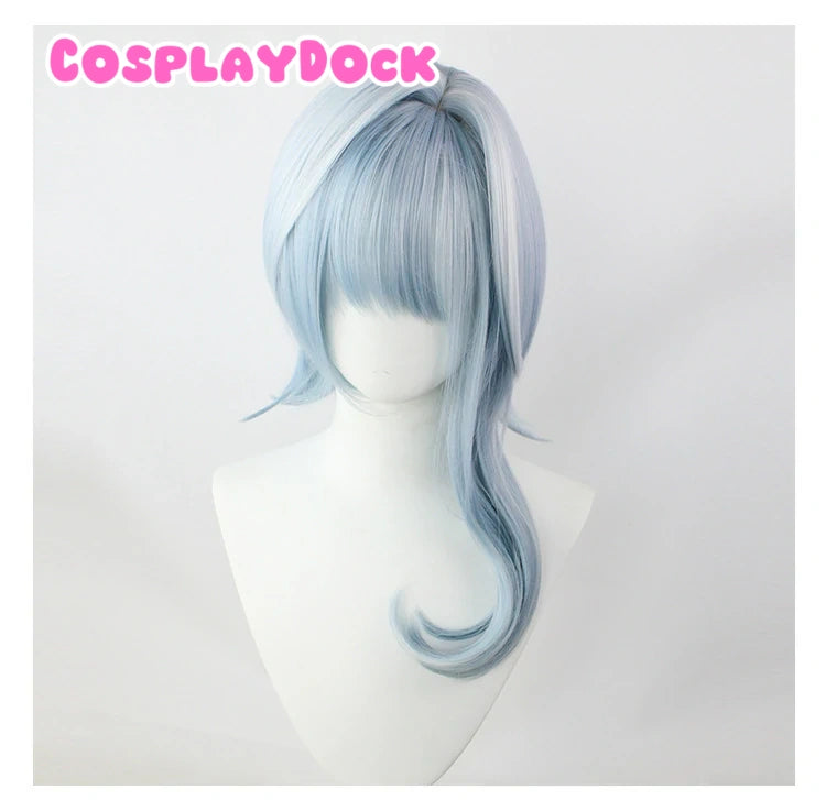 Genshin Impact Eula Short Cosplay Wig – Pre-Styled Navy Blue Gradient with Side Braid & Hairpins | CosplayDock