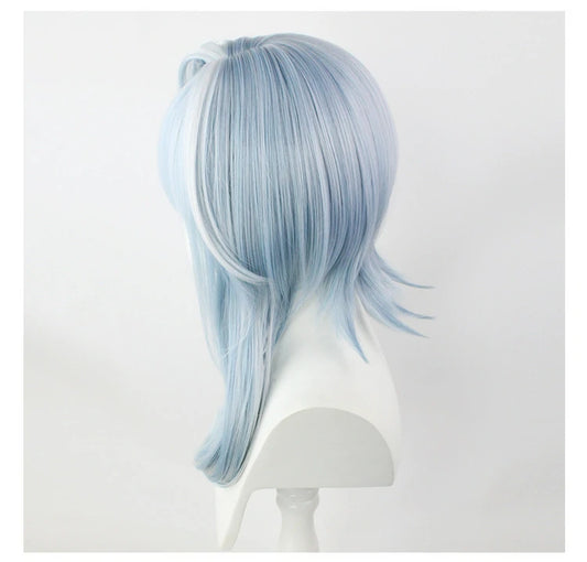 Genshin Impact Eula Short Cosplay Wig – Pre-Styled Navy Blue Gradient with Side Braid & Hairpins | CosplayDock