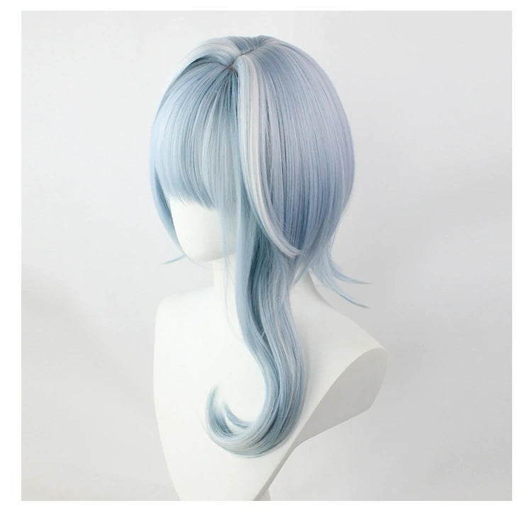 Genshin Impact Eula Short Cosplay Wig – Pre-Styled Navy Blue Gradient with Side Braid & Hairpins | CosplayDock