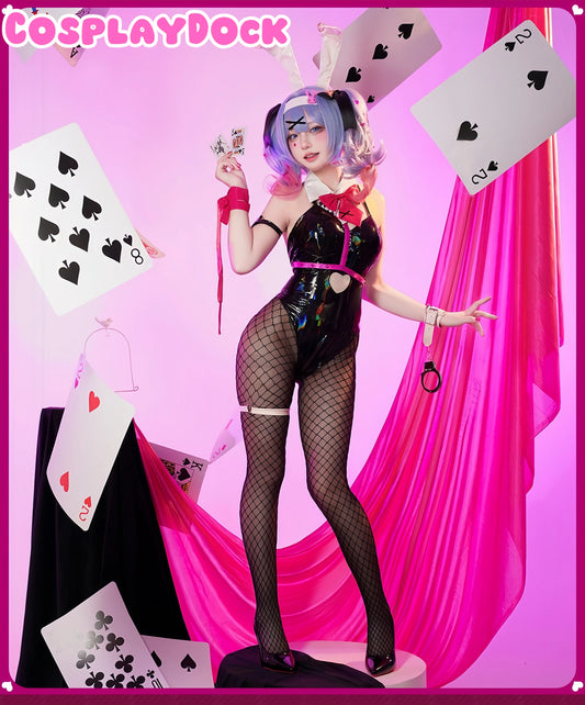 Hatsune Miku Rabbit Hole Cosplay Costume – Anime-Style Bunny Girl Cosplay Set - Sexy Black Leather Corset & Fishnet Stockings with Bunny Ears | CosplayDock