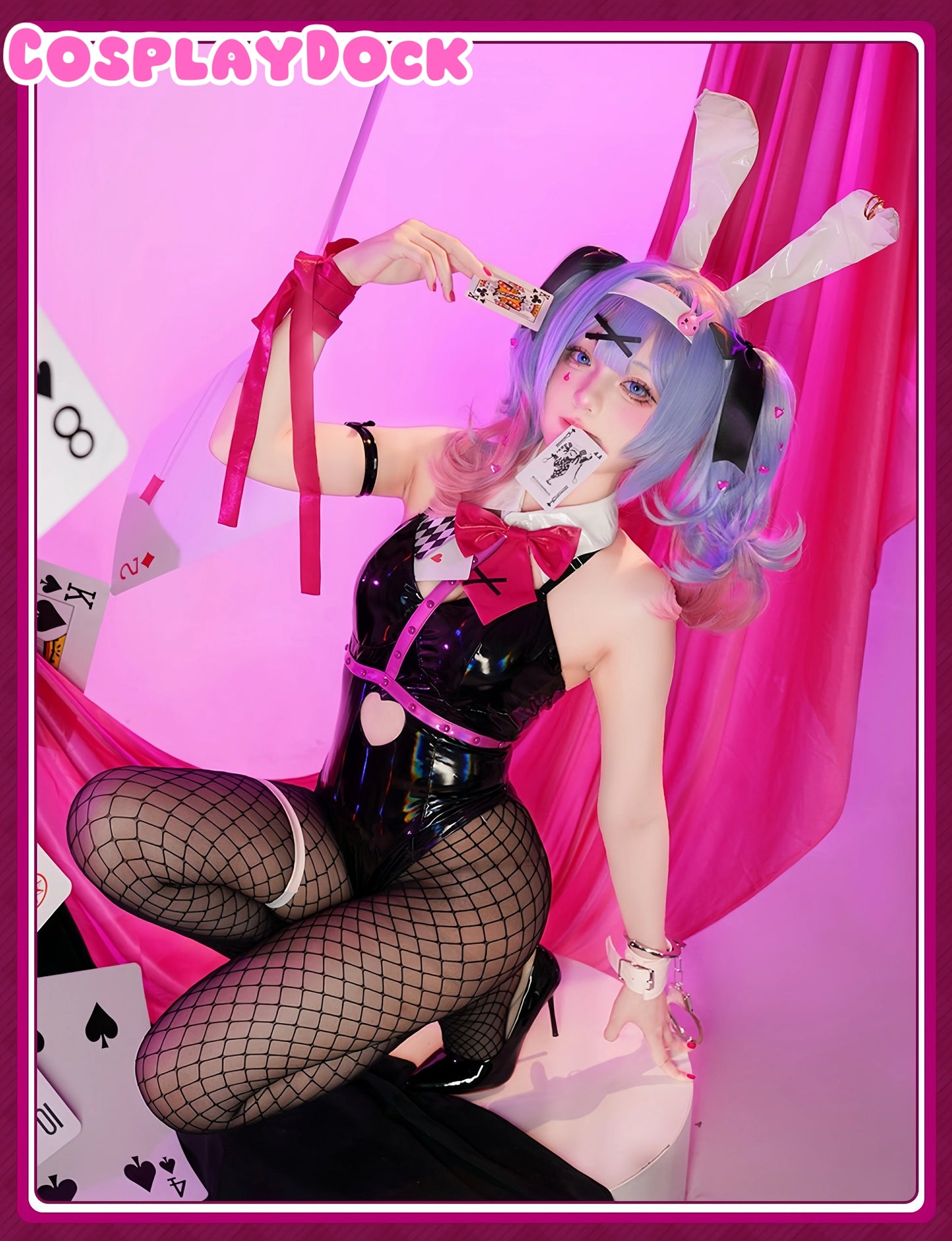 Hatsune Miku Rabbit Hole Cosplay Costume – Anime-Style Bunny Girl Cosplay Set - Sexy Black Leather Corset & Fishnet Stockings with Bunny Ears | CosplayDock