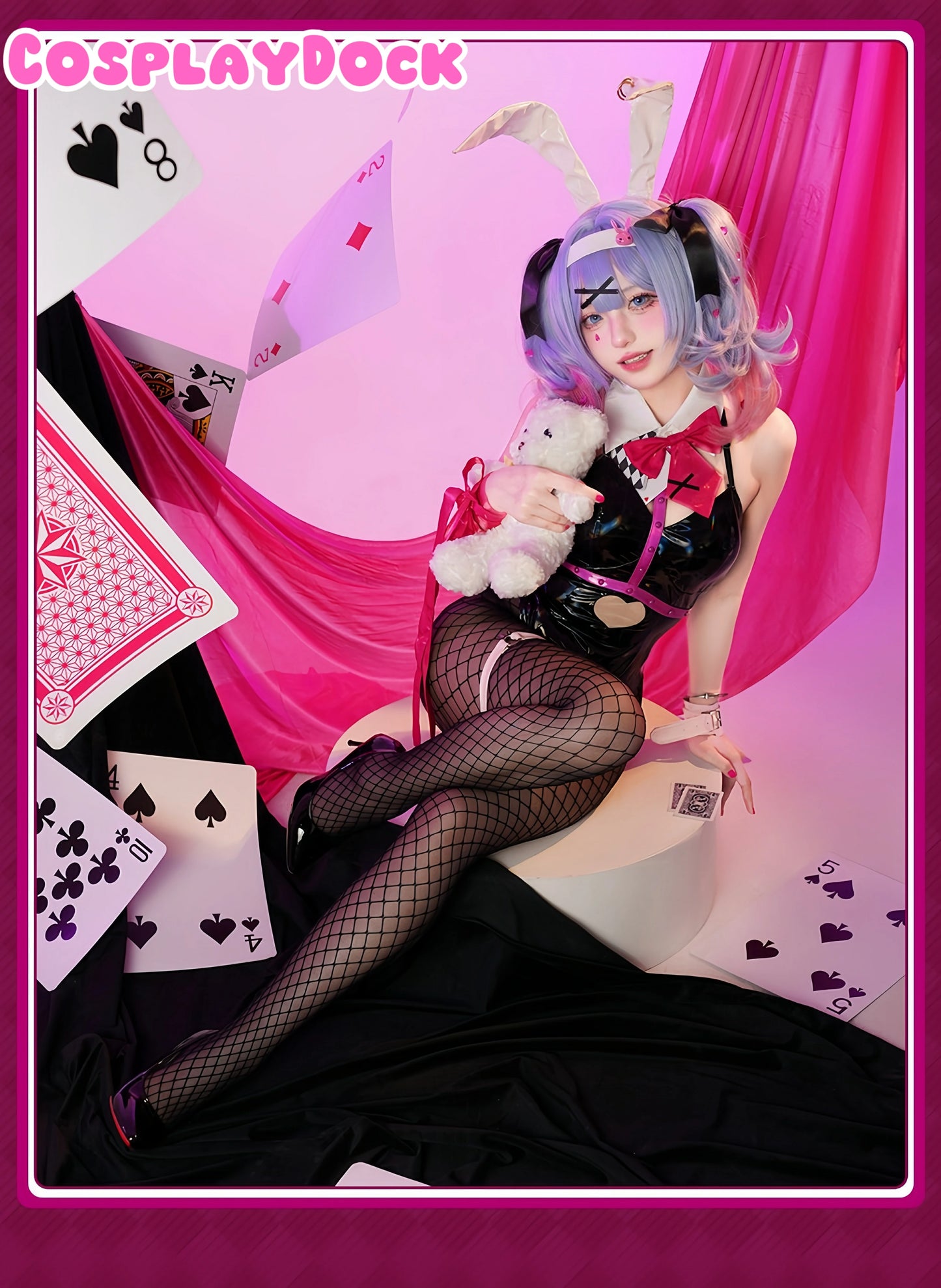 Hatsune Miku Rabbit Hole Cosplay Costume – Anime-Style Bunny Girl Cosplay Set - Sexy Black Leather Corset & Fishnet Stockings with Bunny Ears | CosplayDock