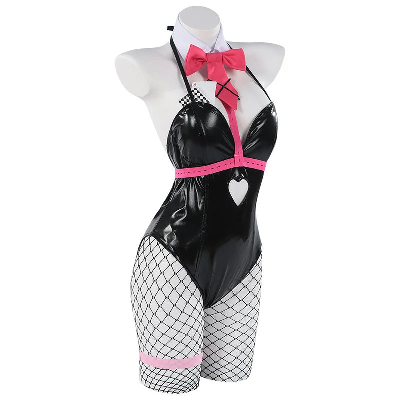 Hatsune Miku Rabbit Hole Cosplay Costume – Anime-Style Bunny Girl Cosplay Set - Sexy Black Leather Corset & Fishnet Stockings with Bunny Ears | CosplayDock
