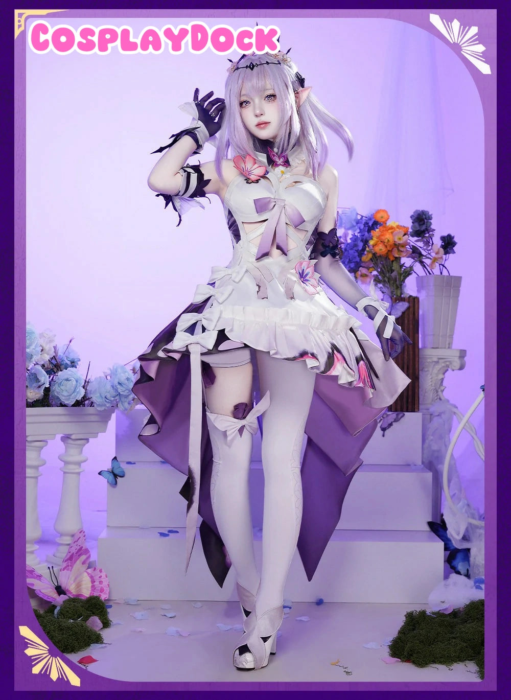 Honkai: Star Rail Castorice Cosplay Costume – Celestial Butterfly Silk Gown with Glowing Star Embroidery | CosplayDock