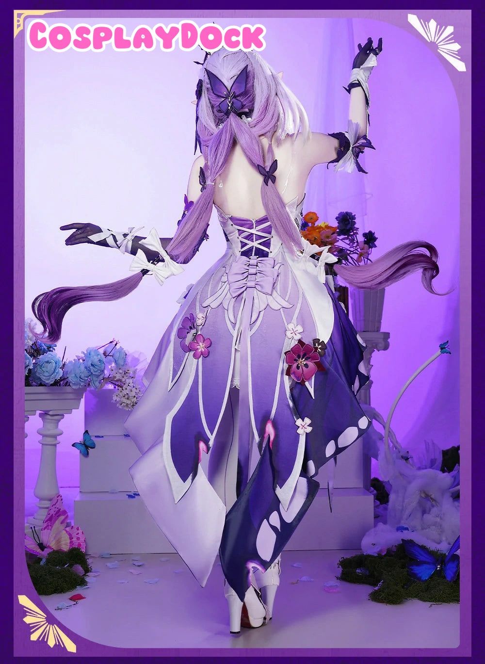 Honkai: Star Rail Castorice Cosplay Costume – Celestial Butterfly Silk Gown with Glowing Star Embroidery | CosplayDock