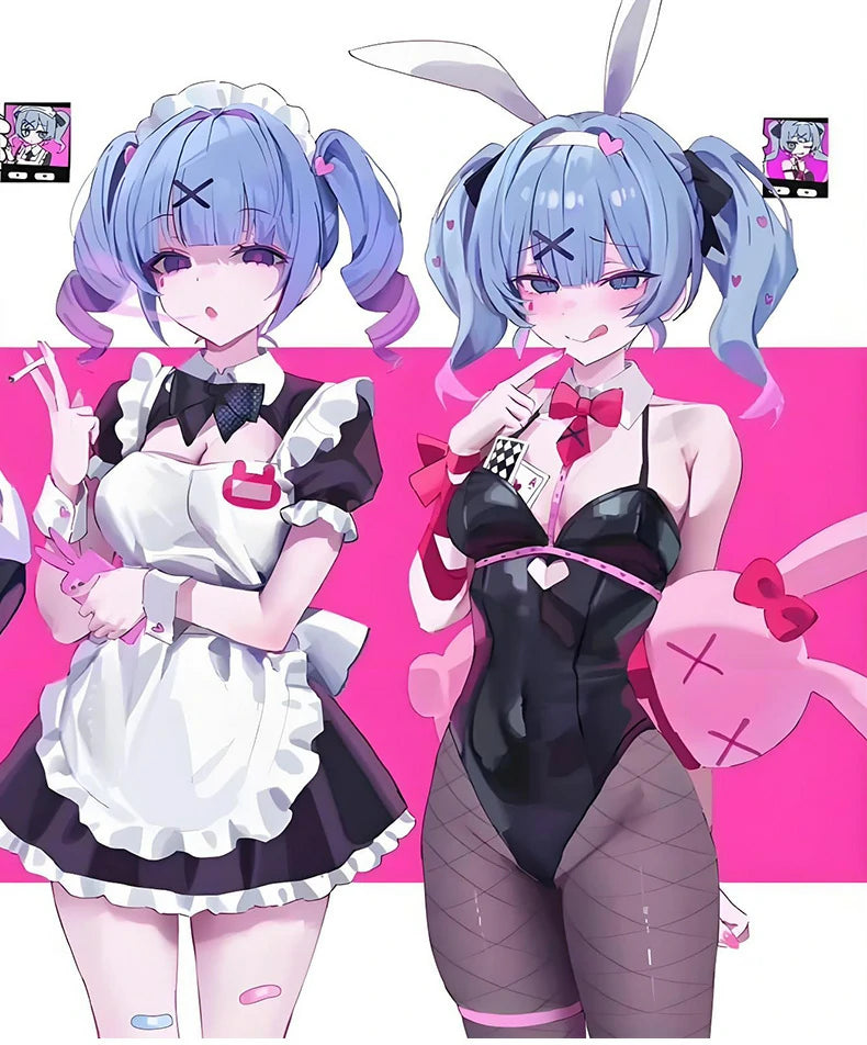 Hatsune Miku Rabbit Hole Cosplay Costume – Anime-Style Bunny Girl Cosplay Set - Sexy Black Leather Corset & Fishnet Stockings with Bunny Ears | CosplayDock