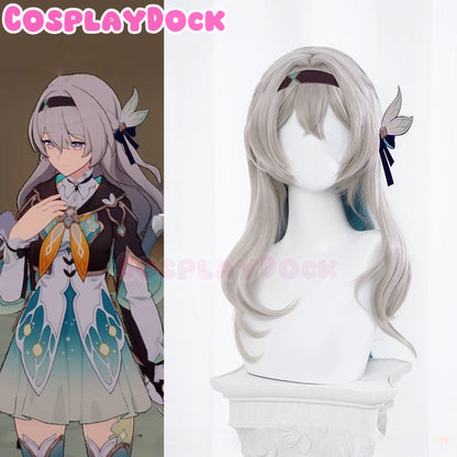 Cosplaydock Game Honkai: Star Rail Cosplay Firefly Wig Long Curly Grey Green Wig