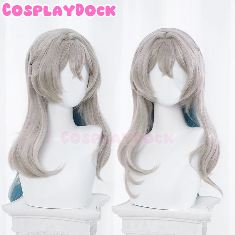 Cosplaydock Game Honkai: Star Rail Cosplay Firefly Wig Long Curly Grey Green Wig