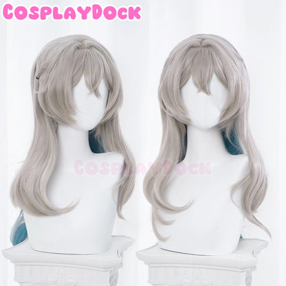 Cosplaydock Game Honkai: Star Rail Cosplay Firefly Wig Long Curly Grey Green Wig