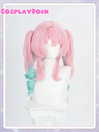 Game Honkai: Star Rail Cosplay Hyacine Wig Long Curly Pink Blue Gradient Hair Twin Ponytails
