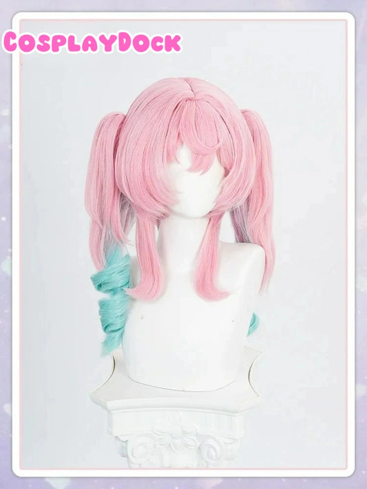 Game Honkai: Star Rail Cosplay Hyacine Wig Long Curly Pink Blue Gradient Hair Twin Ponytails