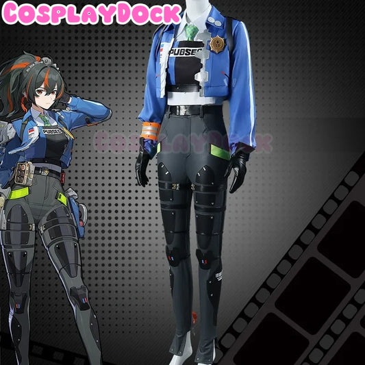 Cospalydock Game Zenless Zone Zero Cosplay ZhuYuan Costume Blue jacket and black leather pants