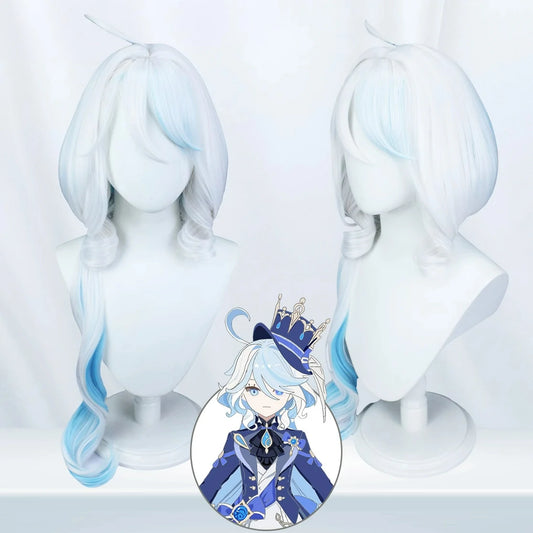 Genshin Impact God of Justice Focalors Furina White Blue Cosplay Wig