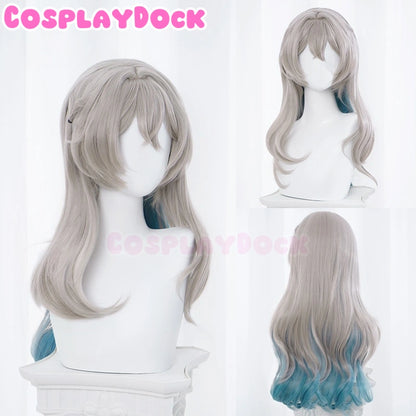 Cosplaydock Game Honkai: Star Rail Cosplay Firefly Wig Long Curly Grey Green Wig