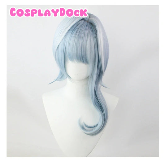 Genshin Impact Eula Short Cosplay Wig – Pre-Styled Navy Blue Gradient with Side Braid & Hairpins | CosplayDock