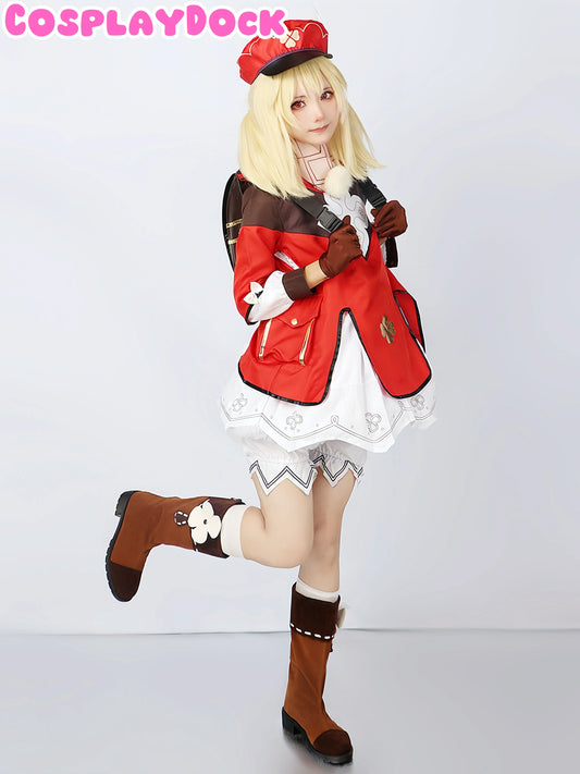 Genshin Impact Klee Cosplay Costume Full Set – Screen-Accurate Red Bomber Jacket, Dodoco Backpack & Hat | CosplayDock