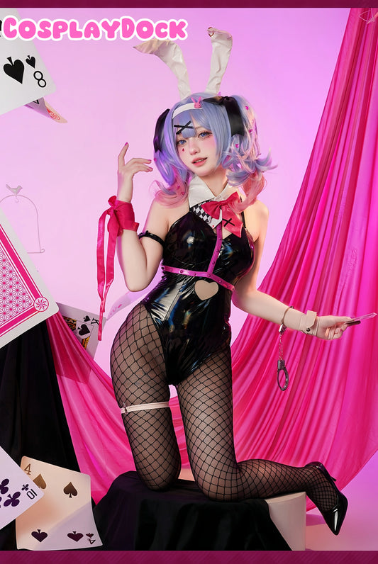 Hatsune Miku Rabbit Hole Cosplay Costume – Anime-Style Bunny Girl Cosplay Set - Sexy Black Leather Corset & Fishnet Stockings with Bunny Ears | CosplayDock